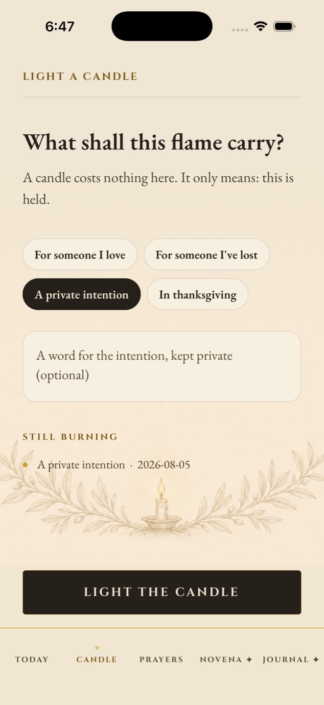 The candle page: light a virtual candle for someone you love, with a private intention